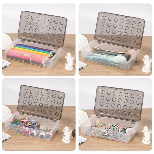 Alt view image 3 of 7 - Plastic Pencil Box, Large Pencil Case, Clear Pencil Boxes | with Snap-tight Lid, Hard Crayon Box Storage Marker Organizer Containers for Boys Girls Adults School Office Supplies (Grey)