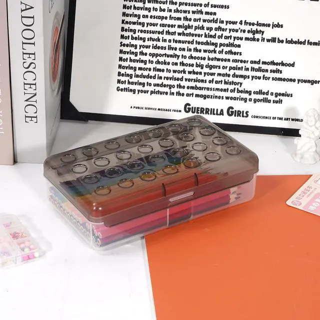 Alt view image 5 of 7 - Plastic Pencil Box, Large Pencil Case, Clear Pencil Boxes | with Snap-tight Lid, Hard Crayon Box Storage Marker Organizer Containers for Boys Girls Adults School Office Supplies (Grey)