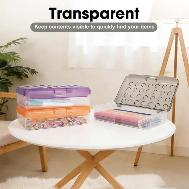 Alt view image 6 of 7 - Plastic Pencil Box, Large Pencil Case, Clear Pencil Boxes | with Snap-tight Lid, Hard Crayon Box Storage Marker Organizer Containers for Boys Girls Adults School Office Supplies (Grey)