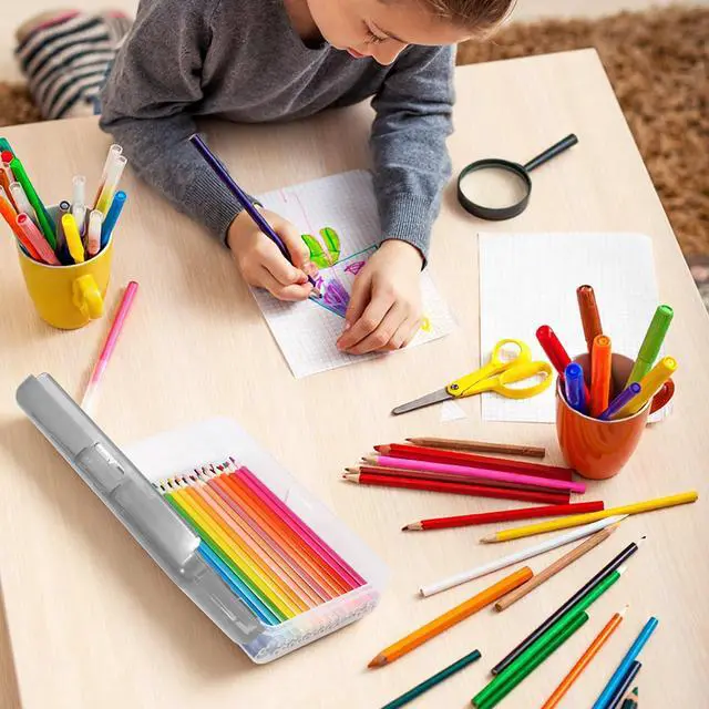 Alt view image 7 of 7 - Plastic Pencil Box, Large Pencil Case, Clear Pencil Boxes | with Snap-tight Lid, Hard Crayon Box Storage Marker Organizer Containers for Boys Girls Adults School Office Supplies (Grey)