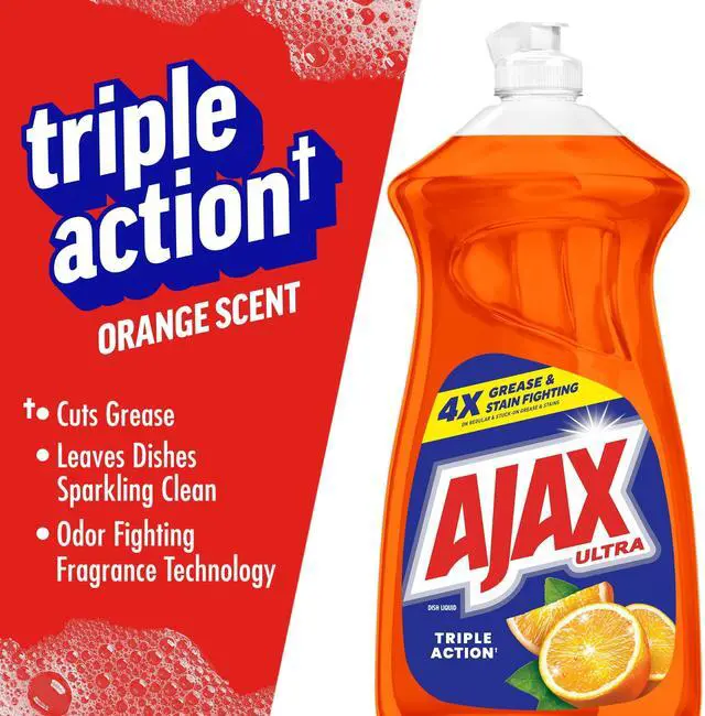 Alt view image 2 of 7 - Ultra Liquid Dish Soap, Triple Action, Orange Scent, 52 fl oz | Dish Detergent, Ajax Dish Soap, Dish Liquid, 4x Grease & Stain Fighting, Deep-Cleaning, Soft on Hands, Dishwashing Detergent