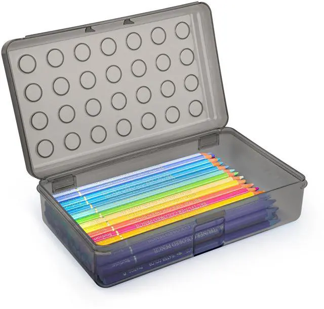 Main image of Plastic Cute Clear Hard Polka Dot Colored Pencil Box Case | Personalized Pen Case Box Marker Crayon Box Stackable Storage Box Art Craft Organizer Box For Kids Boys Girls Back To School