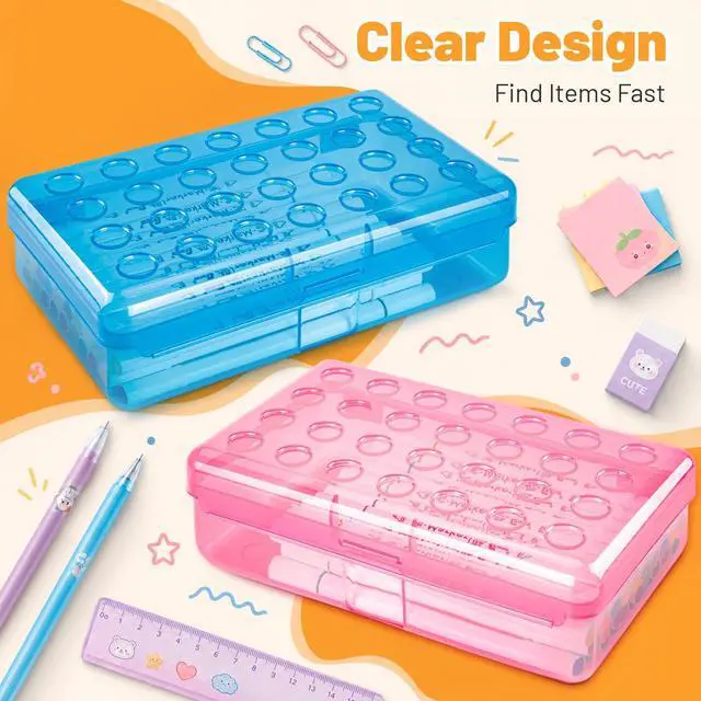 Alt view image 3 of 7 - Plastic Cute Clear Hard Polka Dot Colored Pencil Box Case | Personalized Pen Case Box Marker Crayon Box Stackable Storage Box Art Craft Organizer Box For Kids Boys Girls Back To School