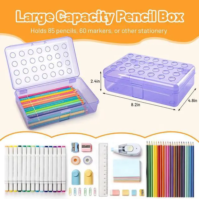 Alt view image 5 of 7 - Plastic Cute Clear Hard Polka Dot Colored Pencil Box Case | Personalized Pen Case Box Marker Crayon Box Stackable Storage Box Art Craft Organizer Box For Kids Boys Girls Back To School