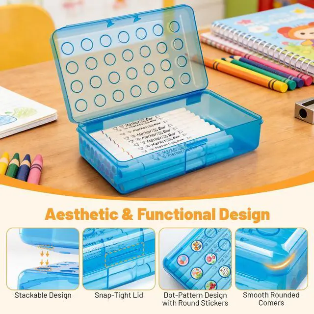 Alt view image 4 of 7 - Plastic Cute Clear Hard Polka Dot Colored Pencil Box Case | Personalized Pen Case Box Marker Crayon Box Stackable Storage Box Art Craft Organizer Box For Kids Boys Girls Back To School