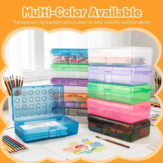 Alt view image 6 of 7 - Plastic Cute Clear Hard Polka Dot Colored Pencil Box Case | Personalized Pen Case Box Marker Crayon Box Stackable Storage Box Art Craft Organizer Box For Kids Boys Girls Back To School