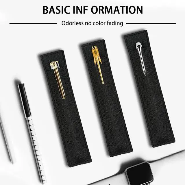 Alt view image 2 of 6 - 3 Pack Leather Pen Pouch Sleeve, Single Fountain Pen Holder Case for Stylus Touch Pen, Ballpoint Pen, Pencils (Black)