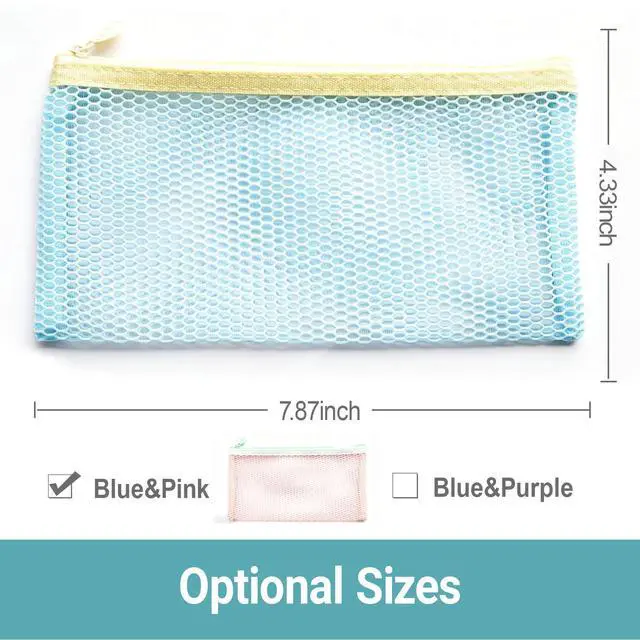 Alt view image 4 of 6 - 2-Pack Mesh Pencil Case,7.87 x 4.33 Inches, Multi-Purpose Transparent Pencil Case for Office and Travel (Blue + Pink) 1.0
