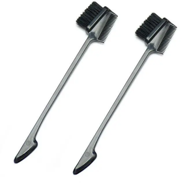 Main image of Luwigs Hair Brushes, Double Side Edge Control Hair Brush Set of 2 - 3-in-1 Comb Grooming Tool for Women Girls Beauty Natural Styling Hair Edge Eyebrow Brushes, Black, Boar Bristles, Oblong | 2pcs Oblo