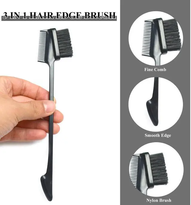 Alt view image 3 of 5 - Luwigs Hair Brushes, Double Side Edge Control Hair Brush Set of 2 - 3-in-1 Comb Grooming Tool for Women Girls Beauty Natural Styling Hair Edge Eyebrow Brushes, Black, Boar Bristles, Oblong | 2pcs Oblo