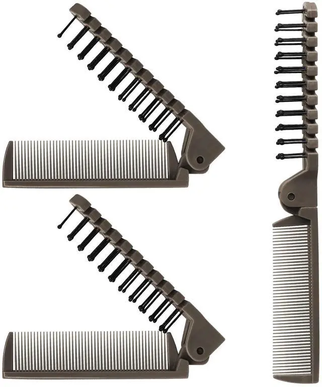Main image of 3 PCS Foldable Double-Headed Comb, 17g Portable Coffee | 17g Lightweight Anti-Static, Two Heads Combing And Massage, Folds To 4.3", For Travel Purse Pocket