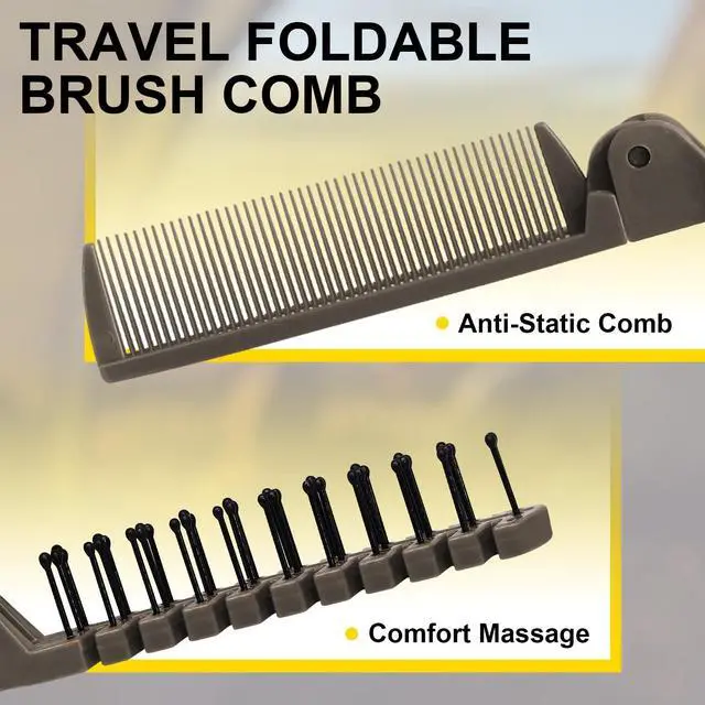 Alt view image 3 of 6 - 3 PCS Foldable Double-Headed Comb, 17g Portable Coffee | 17g Lightweight Anti-Static, Two Heads Combing And Massage, Folds To 4.3", For Travel Purse Pocket