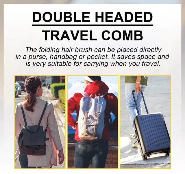 Alt view image 6 of 6 - 3 PCS Foldable Double-Headed Comb, 17g Portable Coffee | 17g Lightweight Anti-Static, Two Heads Combing And Massage, Folds To 4.3", For Travel Purse Pocket