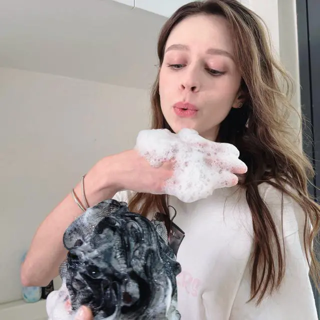 Alt view image 5 of 5 - Sponges for Shower,Exfoliating Cleaning Bath Loofa Body Scrubber Balls for Women Men Washing(1 pcs, Blue)