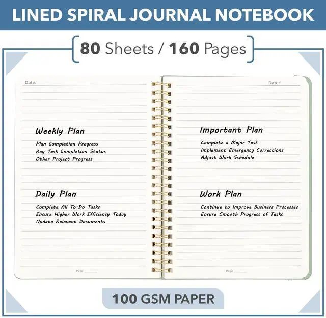 Alt view image 2 of 7 - Lined Spiral Journal Notebook, A5 (5.7"x7.9"), 160 Pages, Green | Hardcover Spiral Bound College Ruled Notebooks with Pen and Index Sticky Tabs for Notes, Journaling, School & Daily Planning