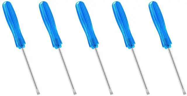 Main image of 5 Pcs Mini Slotted Screwdriver, 2mm Flat Head, 65mm, Blue | 2.56" Total Length, Handle, Non-magnetic for Watch Eyeglasses Electronics Toy Repair