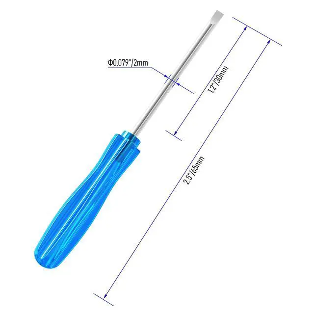 Alt view image 2 of 6 - 5 Pcs Mini Slotted Screwdriver, 2mm Flat Head, 65mm, Blue | 2.56" Total Length, Handle, Non-magnetic for Watch Eyeglasses Electronics Toy Repair