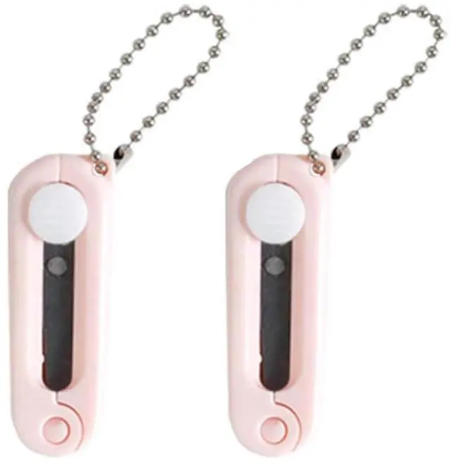 Main image of 2 PCS Pink Folding Scissors Safe Portable Travel Scissors Foldable Telescopic Cutter Pocket Mini Scissor with Keychain for Cutting, Scrapbooking, Crafting, Sewing Office Cutting Tools