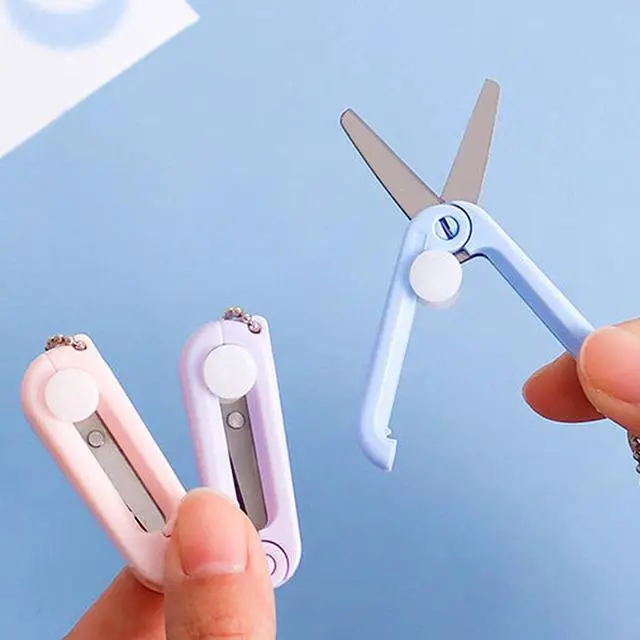 Alt view image 6 of 7 - Pink Folding Scissors Safe Portable Travel Scissors Foldable Telescopic Cutter Pocket Mini Scissor with Keychain for Cutting, Scrapbooking, Crafting, Sewing