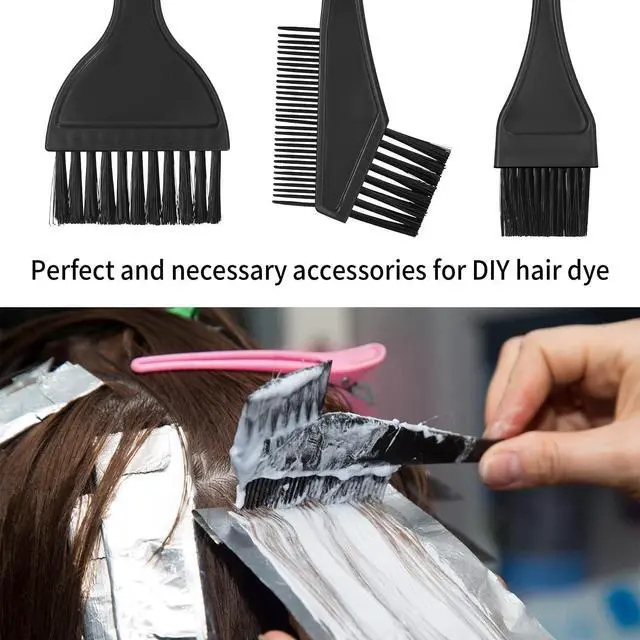 Alt view image 4 of 6 - 3 Pcs Hair Coloring Brushes, Hair Dye Brushes Tool Set, Double-sided Combs Brushe Set for DIY Hairs Coloring Dyeing Salon Brushe - Black