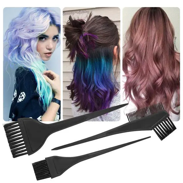 Alt view image 6 of 6 - 3 Pcs Hair Coloring Brushes, Hair Dye Brushes Tool Set, Double-sided Combs Brushe Set for DIY Hairs Coloring Dyeing Salon Brushe - Black