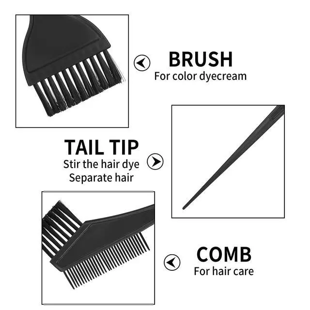 Alt view image 3 of 6 - 3 Pcs Hair Coloring Brushes, Hair Dye Brushes Tool Set, Double-sided Combs Brushe Set for DIY Hairs Coloring Dyeing Salon Brushe - Black
