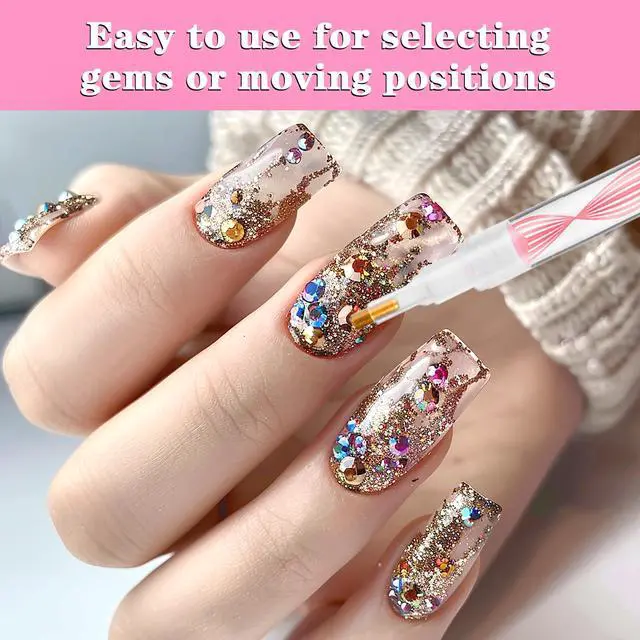 Alt view image 7 of 7 - Rhinestone Pickup Tool Set: 2 Pcs Rhinestone Picker Handles Dual-Ended Rhinestones Applicator Dotting Tool Pen Shiny Diamond Dot Drill Pen for DIY Home Nail Salon