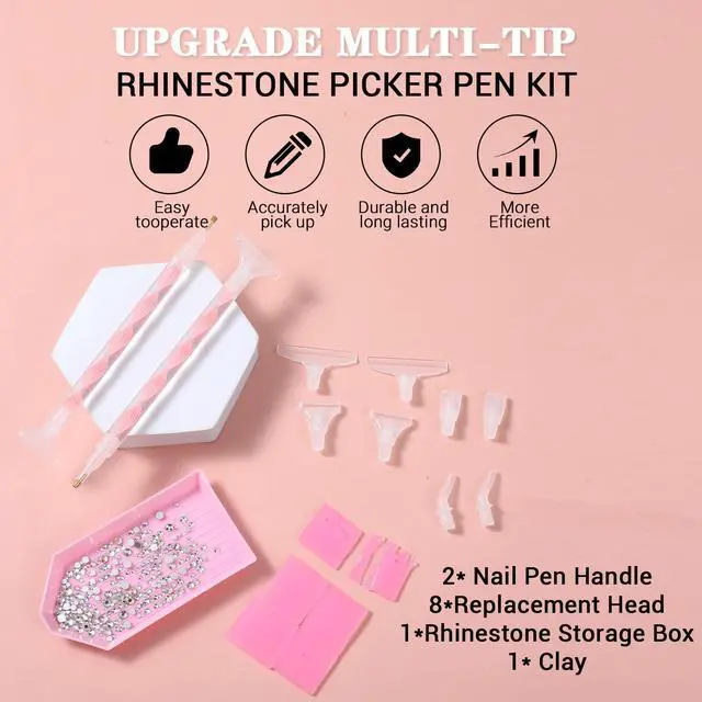 Alt view image 6 of 7 - Rhinestone Pickup Tool Set: 2 Pcs Rhinestone Picker Handles Dual-Ended Rhinestones Applicator Dotting Tool Pen Shiny Diamond Dot Drill Pen for DIY Home Nail Salon