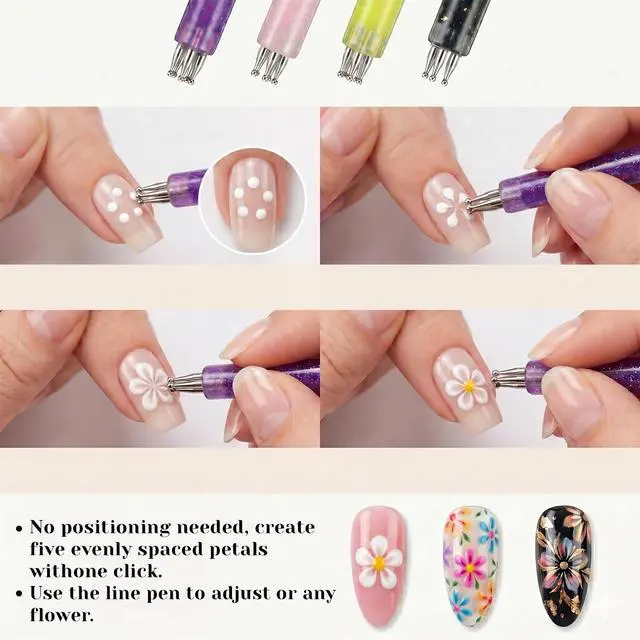 Alt view image 3 of 7 - 4 Pcs 5 Petal Flower Nail Dotting Pen Dotting Tool for Nail Art One Stroke Flower Design Tool Flowers Design Tools Fine Tip Rhinestone Pickers for Beginner Enthusiast Paint Sculpting DIY Salon Tracing
