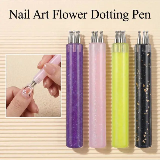 Alt view image 5 of 7 - 4 Pcs 5 Petal Flower Nail Dotting Pen Dotting Tool for Nail Art One Stroke Flower Design Tool Flowers Design Tools Fine Tip Rhinestone Pickers for Beginner Enthusiast Paint Sculpting DIY Salon Tracing