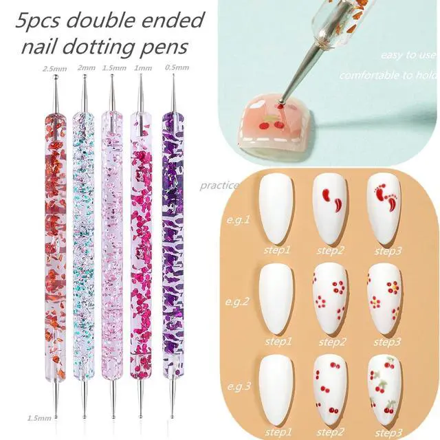 Alt view image 2 of 6 - Nail Dotting Tools 10 Pcs Kit - 5 pcs Double-end Nail Dotting tools and 5 Pcs Nail Art Liner Painting Brushes