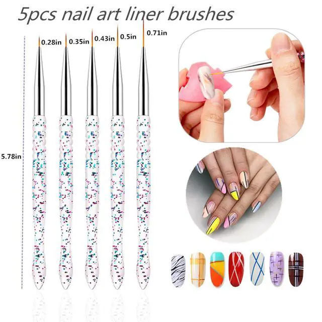 Alt view image 4 of 6 - Nail Dotting Tools 10 Pcs Kit - 5 pcs Double-end Nail Dotting tools and 5 Pcs Nail Art Liner Painting Brushes