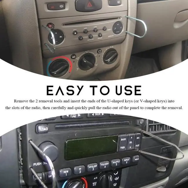 Alt view image 5 of 6 - 2 PCS Car Radio Removal Tool, U-Shaped Automotive Radio Disassembly Pry Tool Kit, Stainless Steel Stereo CD DVD Host Release Removal Tool for Most Vehicles, Car Accessories