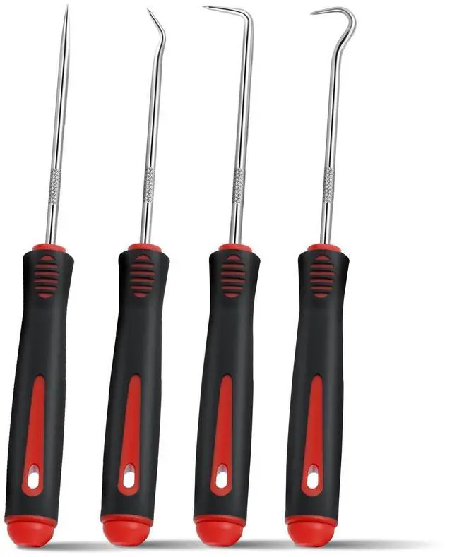 Main image of 4-Piece Pick Set Mechanic, Automotive Hook and Pick Set with Soft Grip & Non-Slip Shaft, Precision Pick Tool & O Ring Pick for Oil Seal, Gasket, Electronics Repair Hose Repair Kits