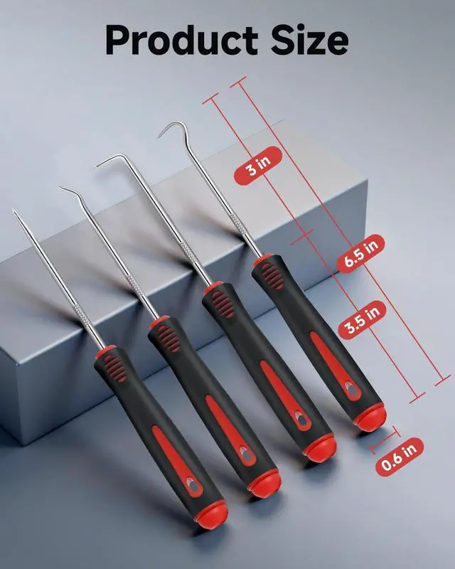 Alt view image 4 of 7 - 4-Piece Pick Set Mechanic, Automotive Hook and Pick Set with Soft Grip & Non-Slip Shaft, Precision Pick Tool & O Ring Pick for Oil Seal, Gasket, Electronics Repair Hose Repair Kits