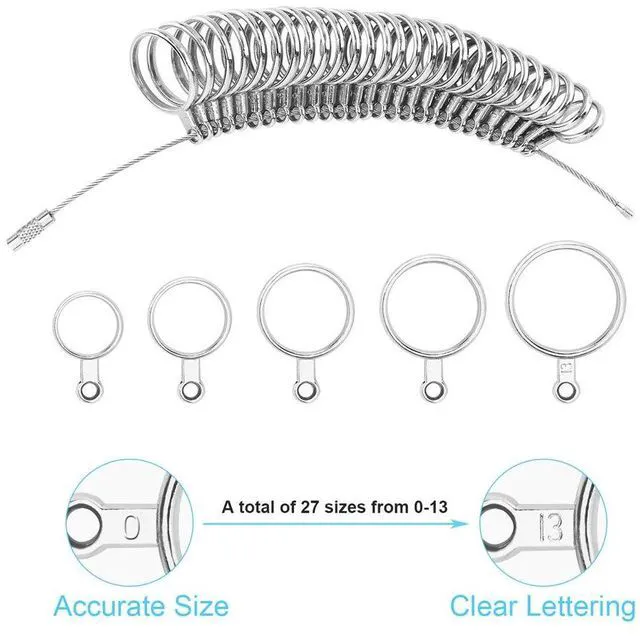 Alt view image 5 of 7 - Ring Sizer Measuring Tool Kit, 27 Steel Gauges 2 Finger Sizers US Size 0-13 | Magnifier, Stainless Steel, Half Sizes, Reusable, Adjustable, Men & Women, Jewelry Making, Polishing Cloth, Storage Box, G