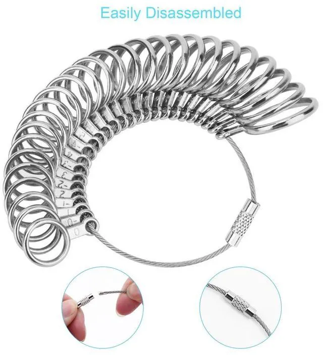 Alt view image 7 of 7 - Ring Sizer Measuring Tool Kit, 27 Steel Gauges 2 Finger Sizers US Size 0-13 | Magnifier, Stainless Steel, Half Sizes, Reusable, Adjustable, Men & Women, Jewelry Making, Polishing Cloth, Storage Box, G