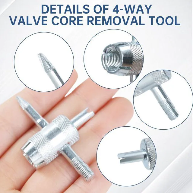 Alt view image 3 of 7 - 4 Pcs 4-Way Valve Core Removal Tool Stainless Steel Tire Valve Stem Tools 4-in-1 Valve Stem Removal Tool Valve Stem Puller for Bicycle Motorcycle Car
