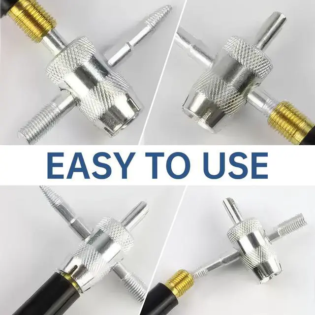 Alt view image 5 of 7 - 4 Pcs 4-Way Valve Core Removal Tool Stainless Steel Tire Valve Stem Tools 4-in-1 Valve Stem Removal Tool Valve Stem Puller for Bicycle Motorcycle Car
