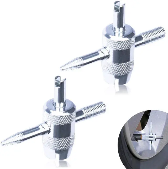 Main image of 2 PCS 4-Way Tire Valve Stem Removal Tool, 4-in-1 Valve Core Removal Tool | Multifunctional Tire Valve Tool, Valve Stem Core Puller for Car Motorcycle Bicycle Tire Repair Replace