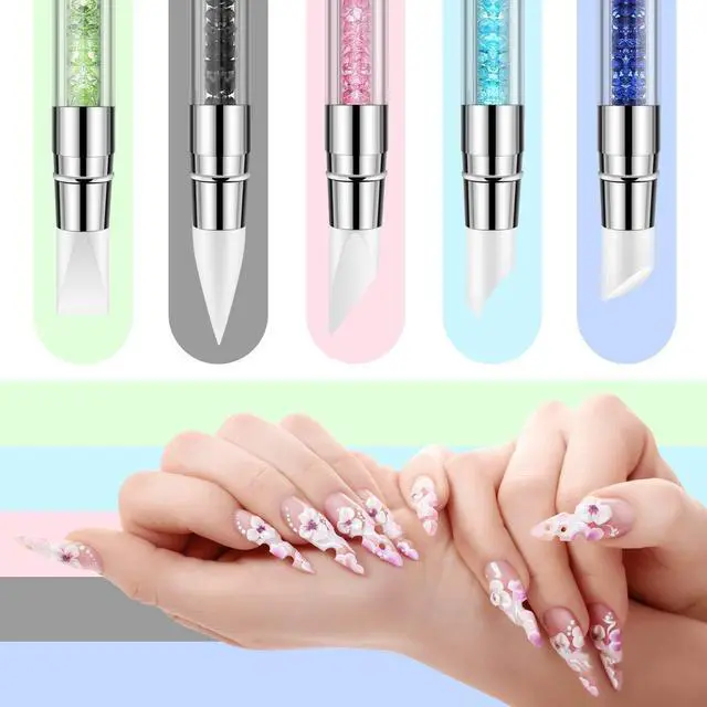 Alt view image 4 of 7 - 5 Pcs Silicone Nail Tools Dual Tipped Nail Art Sculpture Pen Rhinestone Nail Polish Carving Pen Rubber Tip Nail Brushes