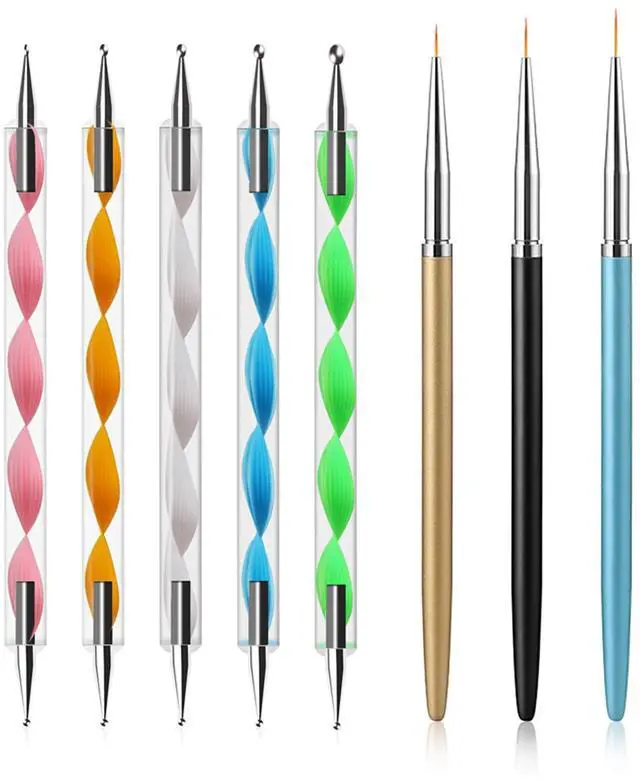 Main image of Dotting Tools Set 5PCS Dual-Ended Dotting Pens & 3PCS Nail Art Brushes for DIY Nail Art, Painting & Design