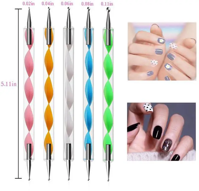 Alt view image 3 of 7 - Dotting Tools Set 5PCS Dual-Ended Dotting Pens & 3PCS Nail Art Brushes for DIY Nail Art, Painting & Design