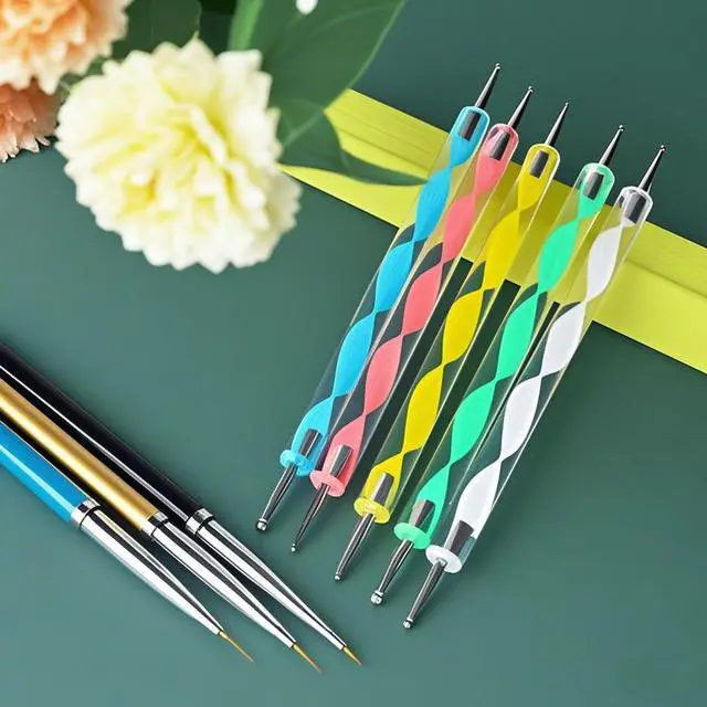 Alt view image 4 of 7 - Dotting Tools Set 5PCS Dual-Ended Dotting Pens & 3PCS Nail Art Brushes for DIY Nail Art, Painting & Design