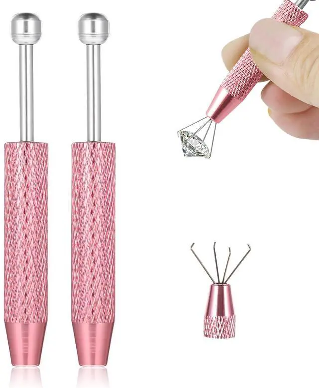 Main image of 2 PCS Piercing Ball Grabber Tool Set,4 Claw Diamond Tweezers for Easy Jewelry Changing,Piercing Removal Tool,Stainless Steel Gem Pickup Tool for Septum, Earrings,Small Parts,Pink