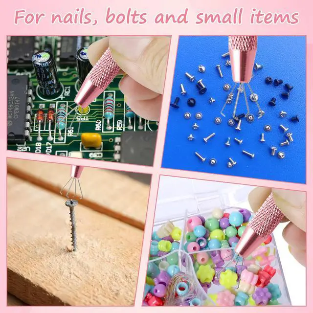 Alt view image 6 of 7 - 2 PCS Piercing Ball Grabber Tool Set,4 Claw Diamond Tweezers for Easy Jewelry Changing,Piercing Removal Tool,Stainless Steel Gem Pickup Tool for Septum, Earrings,Small Parts,Pink