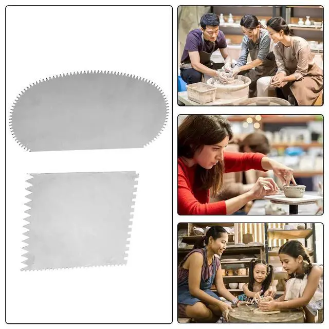 Alt view image 7 of 7 - 2 Pcs Serrated Scraper Crafts Tool Stainless Steel Pottery Clay Sculpture Scraper Ceramics Clay Sculpting Tools Kit for Sculpting Texturing Modeling