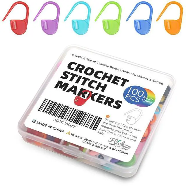 Main image of 100PCS Crochet Stitch Markers by Flickzo Locking Stitch Markers with Storage Case, Plastic Safety Pins for Knitting & Crochet, Colorful Yarn Accessories for Crochet Tools & Supplies