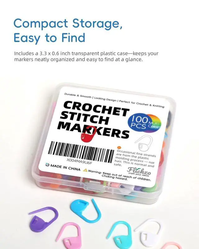 Alt view image 7 of 7 - 100PCS Crochet Stitch Markers by Flickzo Locking Stitch Markers with Storage Case, Plastic Safety Pins for Knitting & Crochet, Colorful Yarn Accessories for Crochet Tools & Supplies