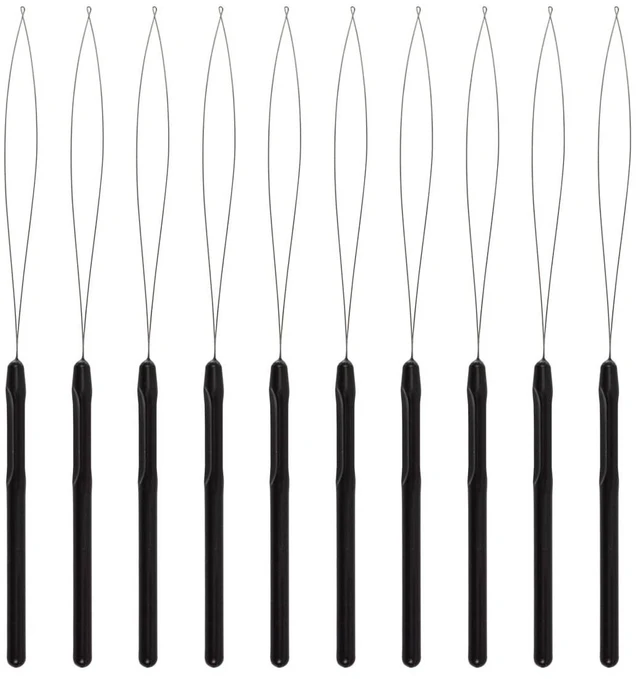 Main image of 10 Pcs Hair Extension Loop Threader, Bead Hair Extension Tools, Black | Hair Extension Tools, Hair Extension Loop Tool, Pulling Hook Tool and Feather Extension Bead Threader